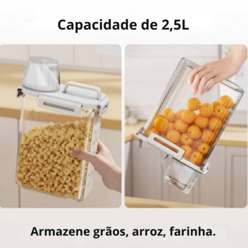 Pote Hermético Multiuso com Copo Medidor e Bico Dosador — Armazenamento Prático para Cozinha e Lavanderia