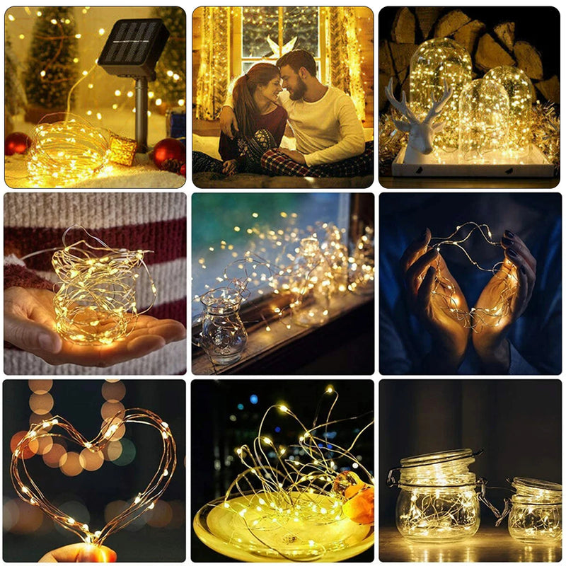 Corda de Luzes Solares LED 22m com 200 LEDs – Iluminação Decorativa à Prova d’Água para Jardim, Varanda e Natal
