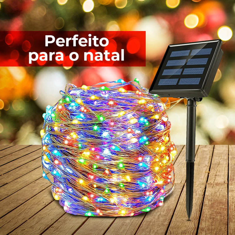 Corda de Luzes Solares LED 22m com 200 LEDs – Iluminação Decorativa à Prova d’Água para Jardim, Varanda e Natal